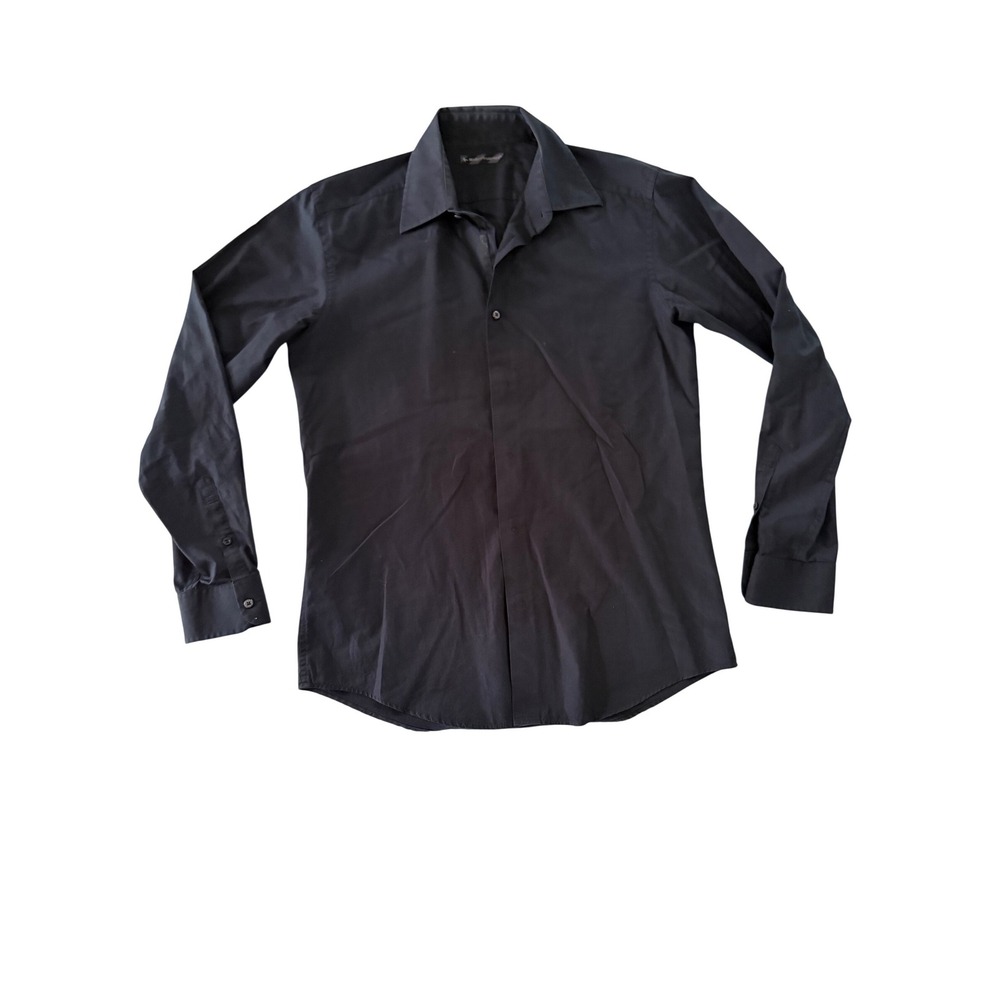 Modern Amusement Mens Long Sleeve Button Down Shirt Black Crow Logo Solid Size L